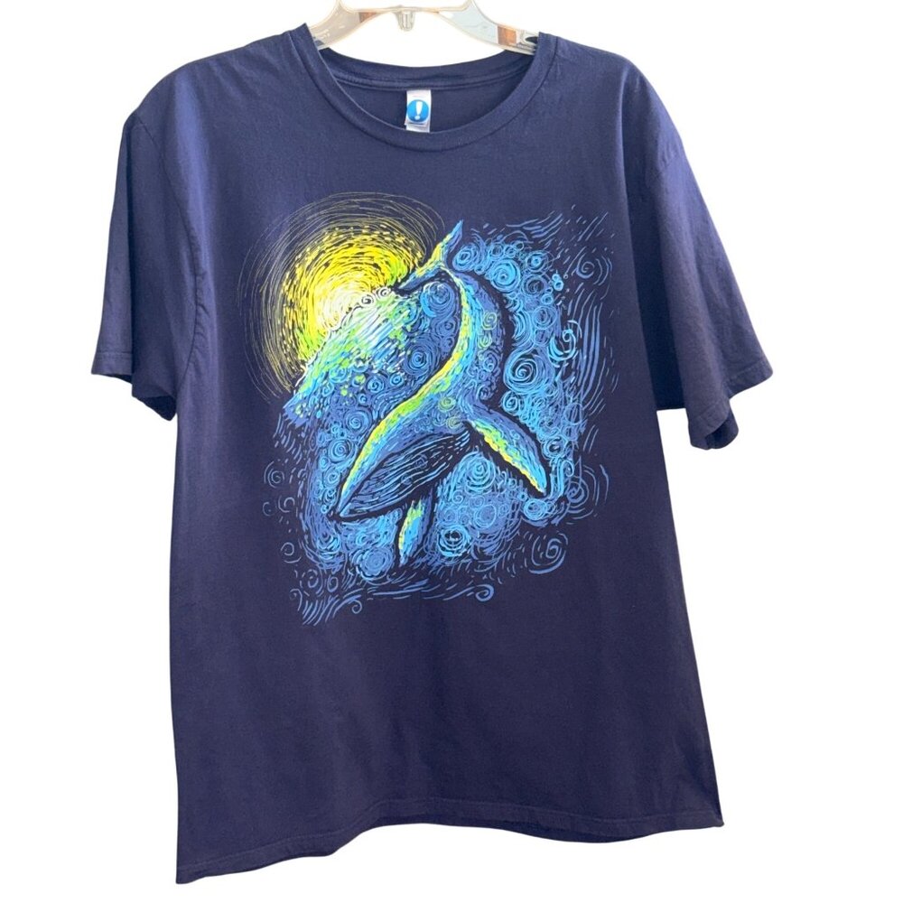 Shirt.Woot! T-Shirt Mens XL Navy Blue 100% Cotton Whale Graphic Short Sleeve
